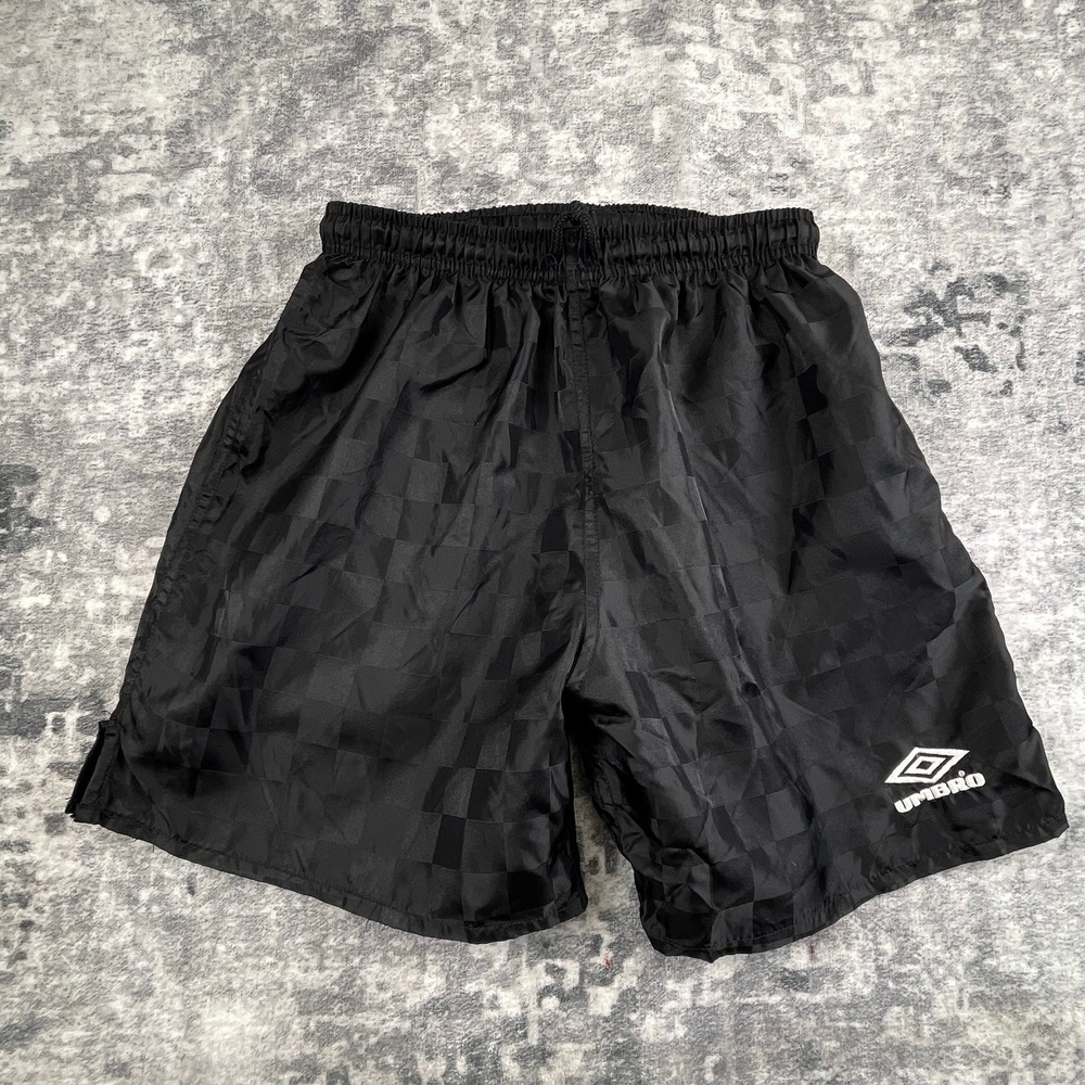 Vtg Umbro Shorts Checkerboard Womens M Sport Black Solid Nylon Soccer Sportwear